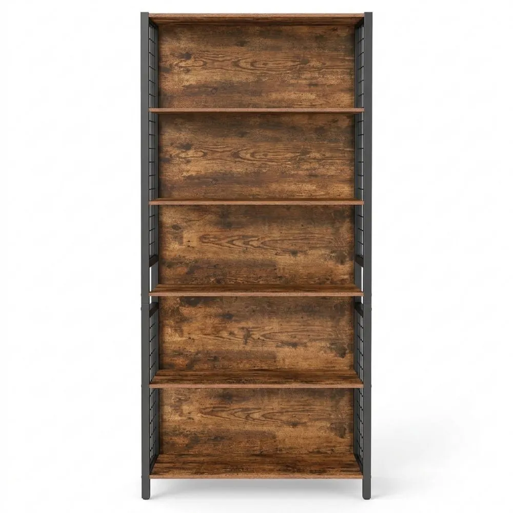 Regal mit 6 Ebenen und 4 Haken, 30 x 60 x 175,6 cm, für Büro, Wohnzimmer, Arbeitszimmer, Vintage-Stil