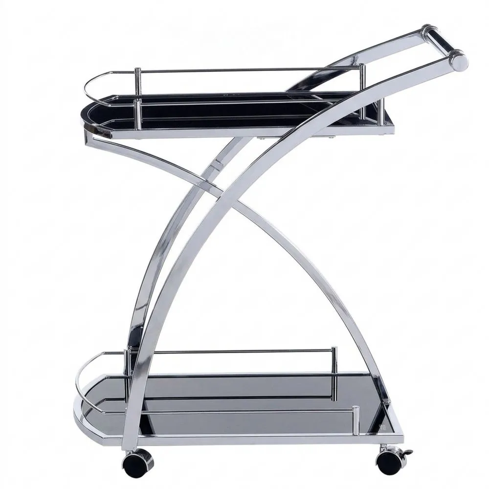 Moderner Servierwagen mit Sicherheitsglasböden in Schwarz und Chrom