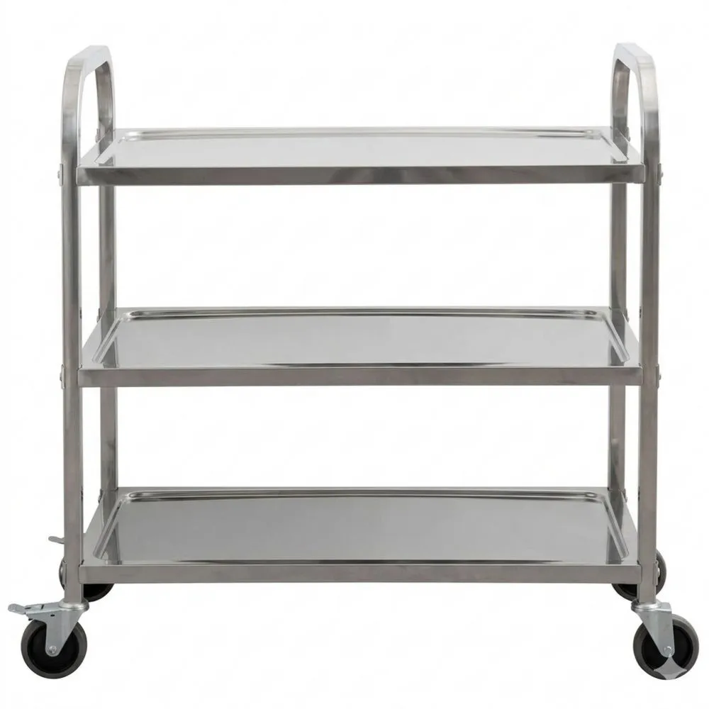 Edelstahl-Küchenwagen mit 3 Böden und Rollen, 75x40x83,5 cm