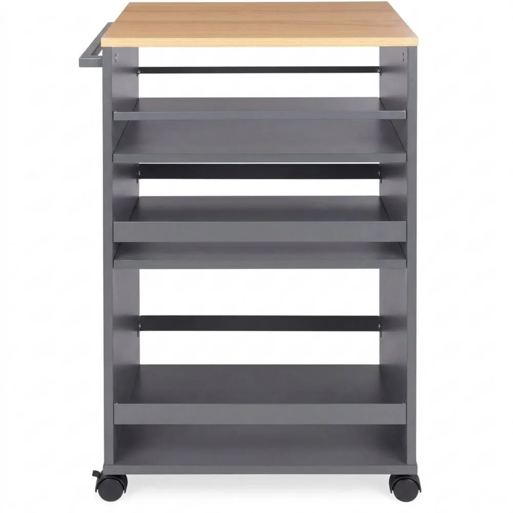 Servierwagen auf Rollen mit 3 Ebenen für Küche, Bad oder Büro, 50x38x79 cm, Eiche & Anthrazit