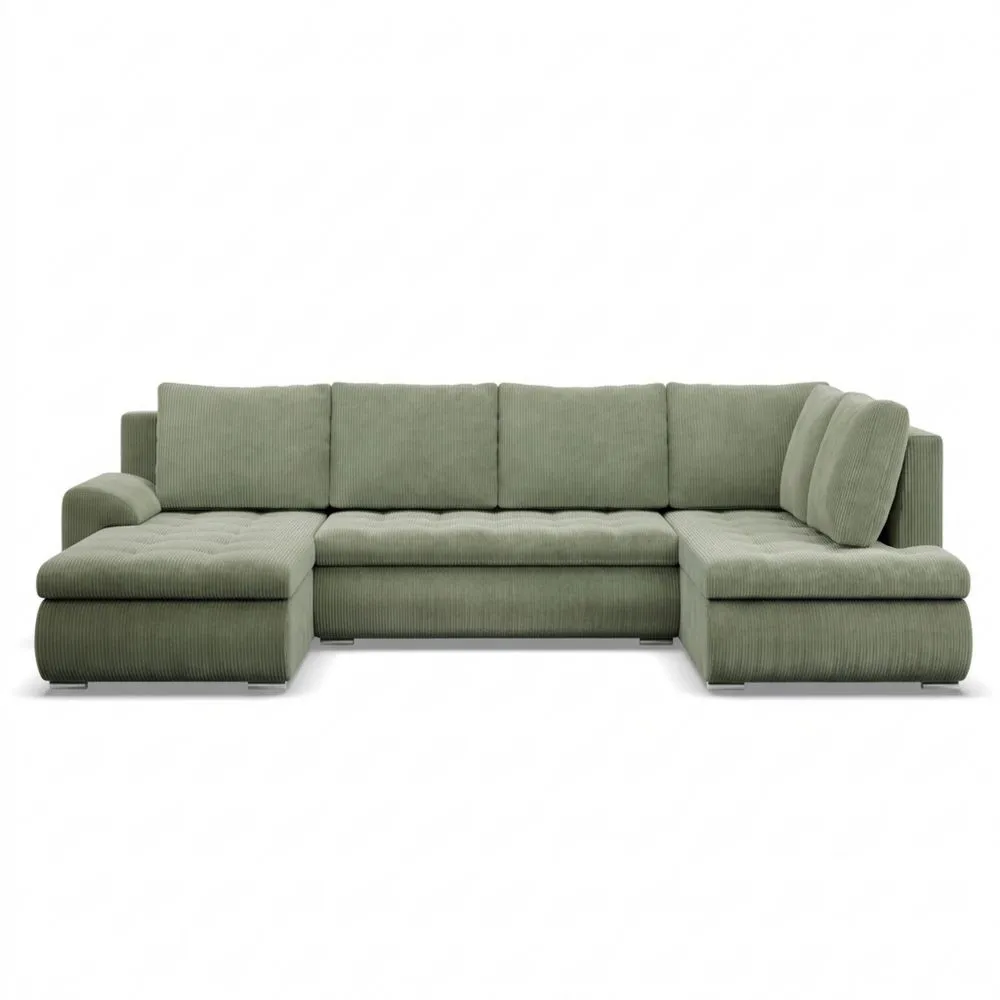 Ecksofa mit Schlaffunktion und Stauraum, Grün, Rechts