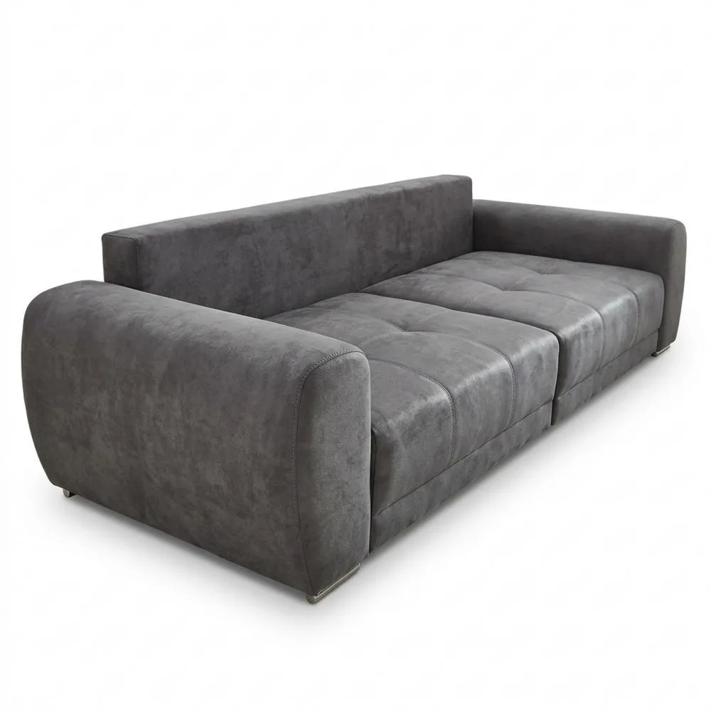 Gemütliches Lounge-Sofa XXL mit Federkernpolsterung und vielen Kissen, Mikrofaserstoff Grau