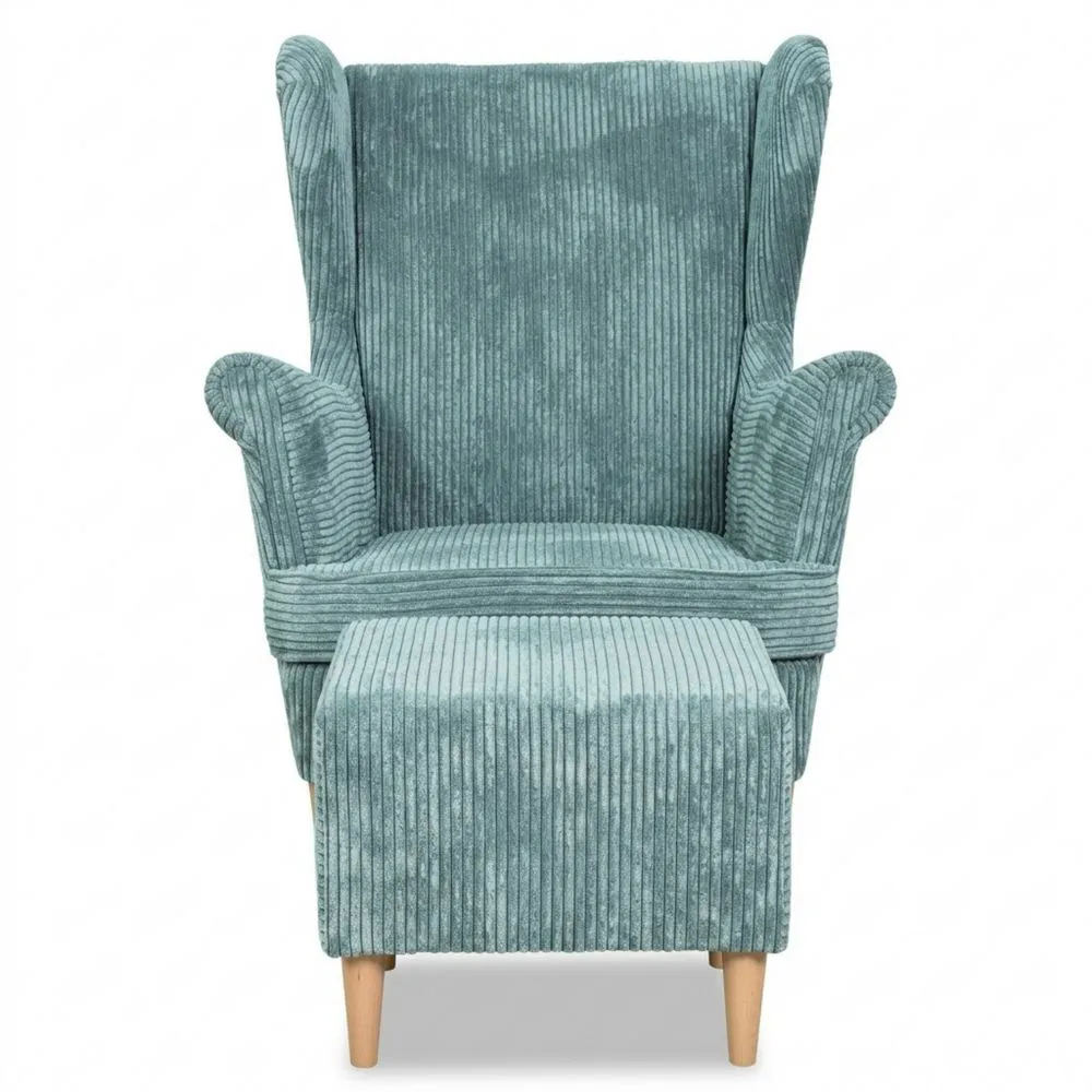 Bequemer Ohrensessel mit Hocker in Mint für jeden Raum