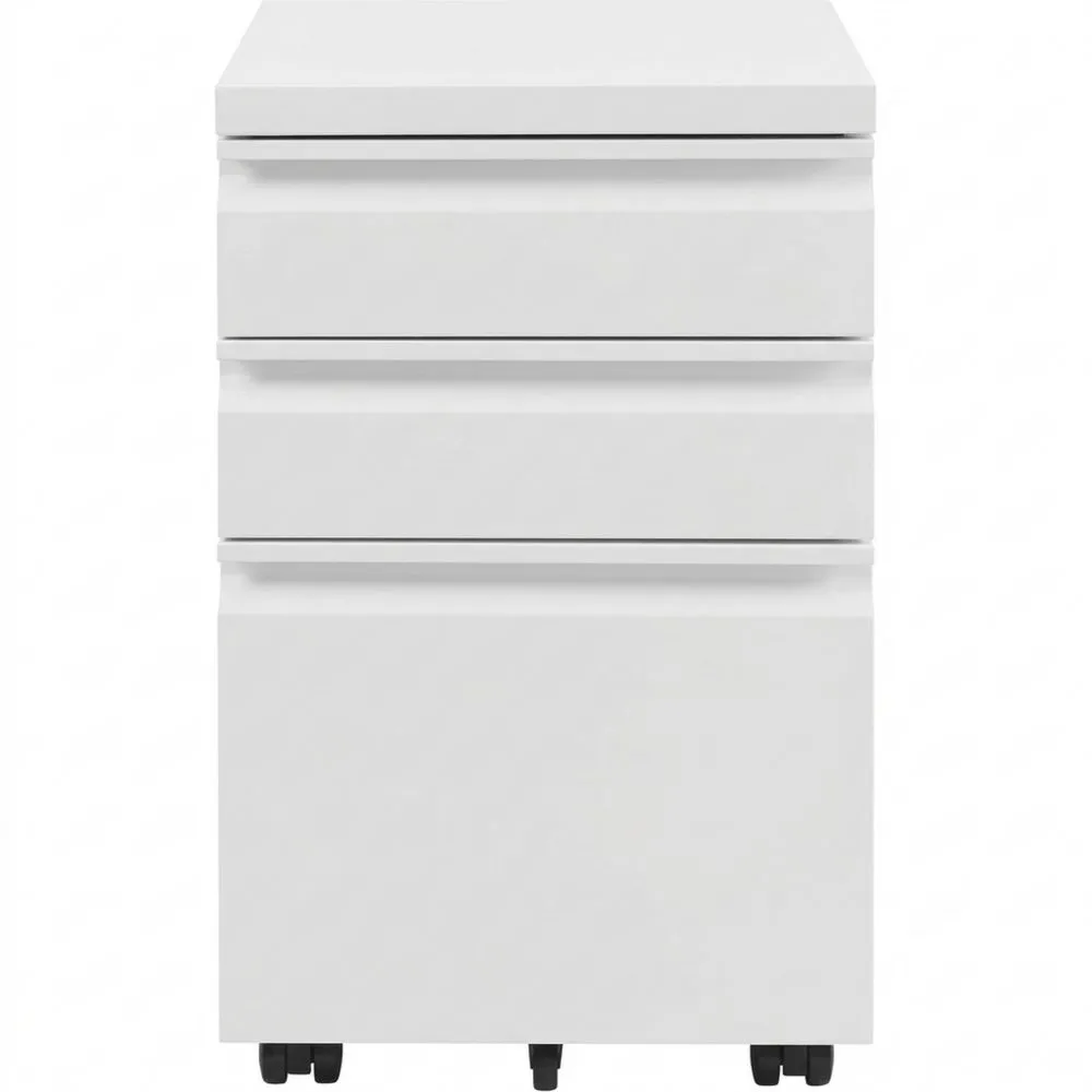 Abschließbarer Rollcontainer mit 3 Schubladen und Rollen, Schreibtischunterschrank in Weiß