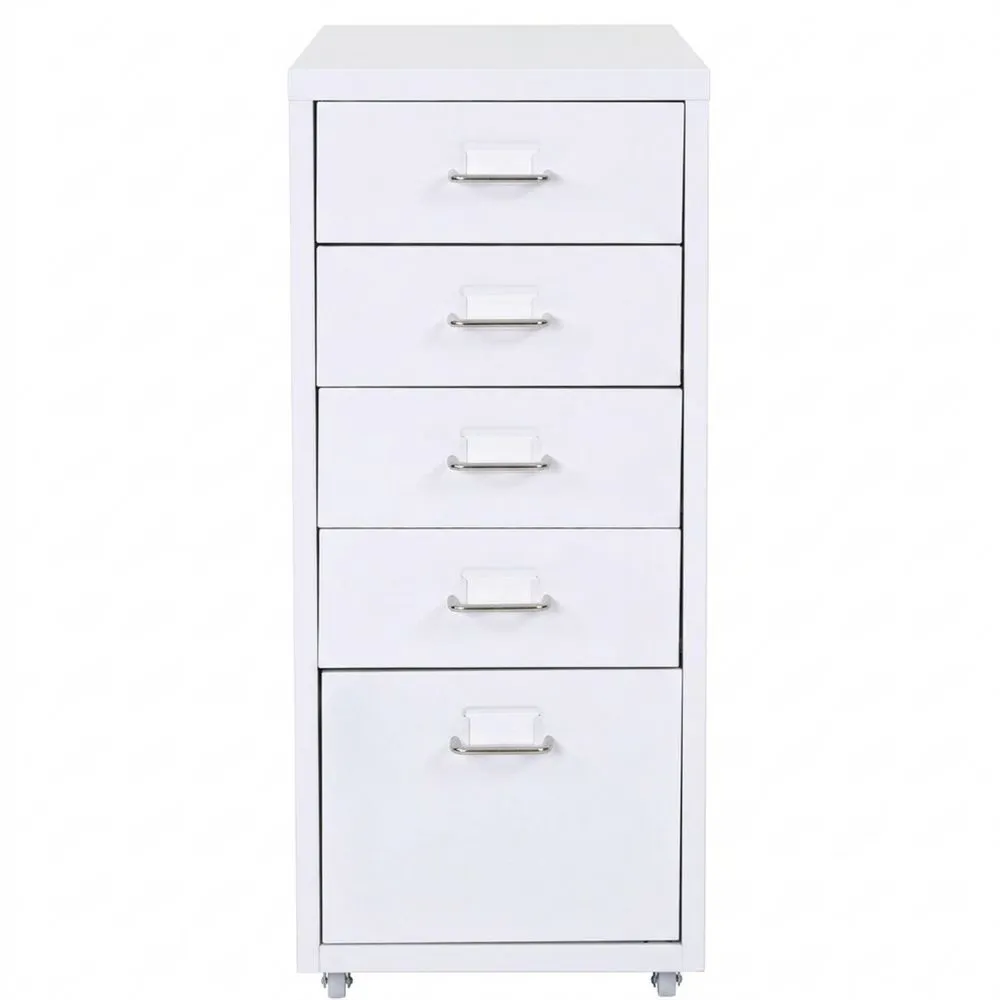 Rollcontainer mit 5 Schubladen, Weiß, 69x28x41 cm