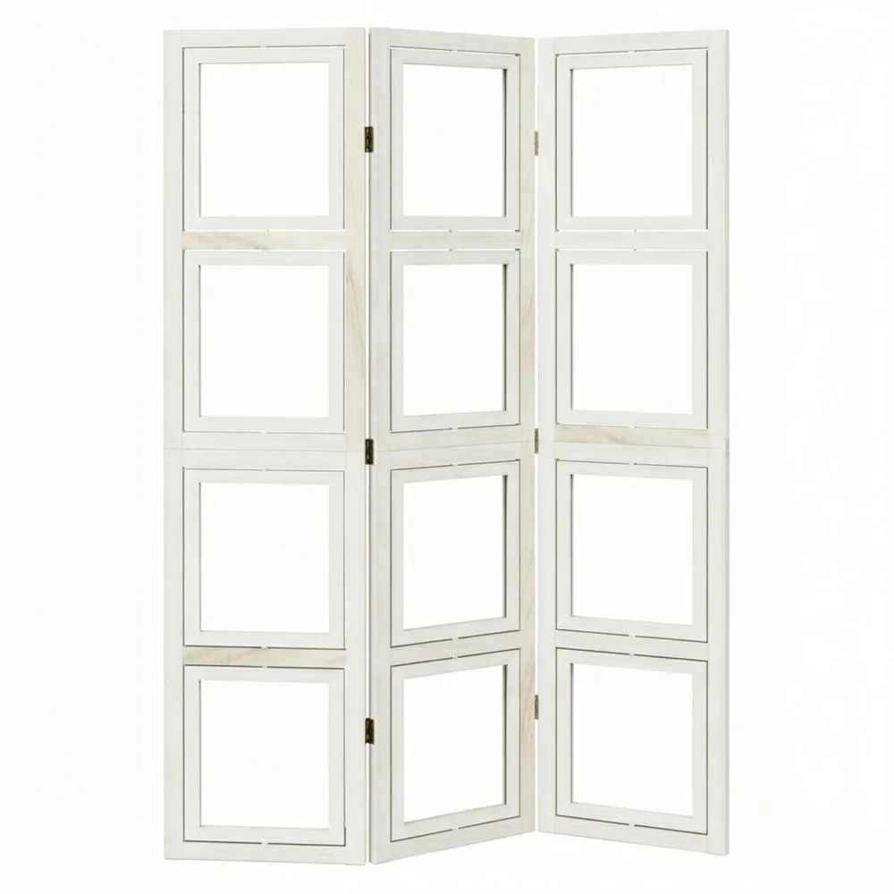 Faltbarer Raumteiler mit Metallscharnieren, Weißer Paravent aus Massivholz