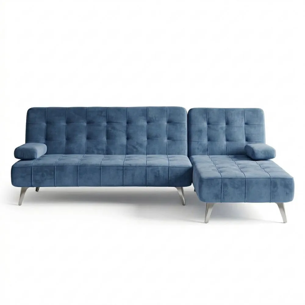 Eckschlafsofa mit Schlaffunktion in Blauem Samt
