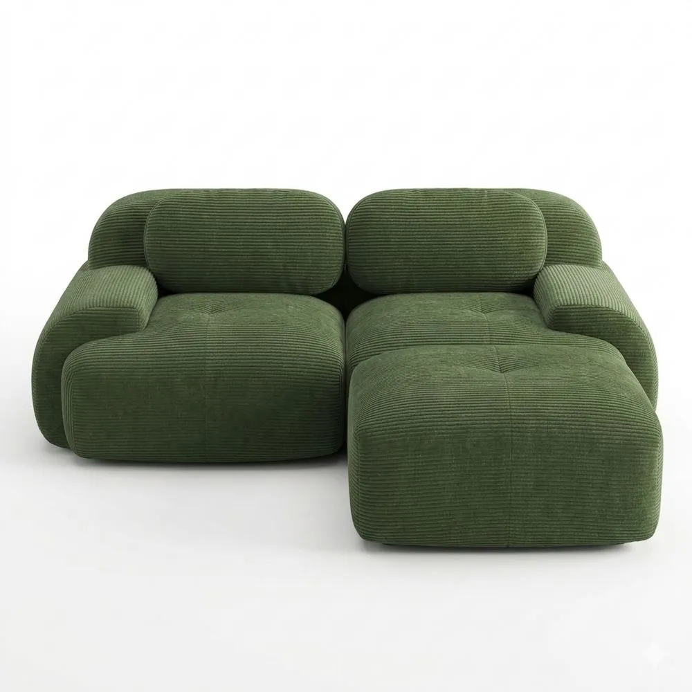 Bequeme 2-3 Sitzer Couch aus Cordstoff für Wohnzimmer und Büro, Einfache Montage, Grün