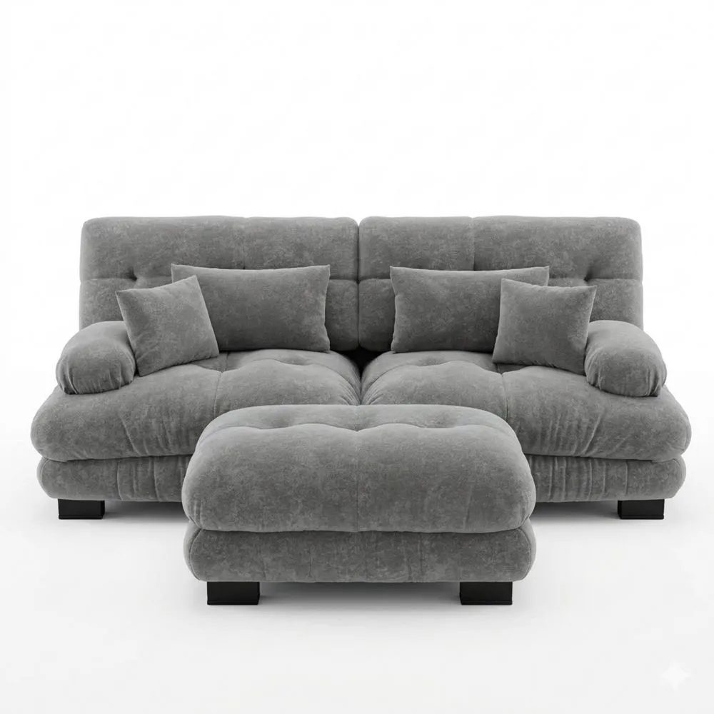 Modulares Schlafsofa mit Ottomane, Graue Chenille-Polsterung