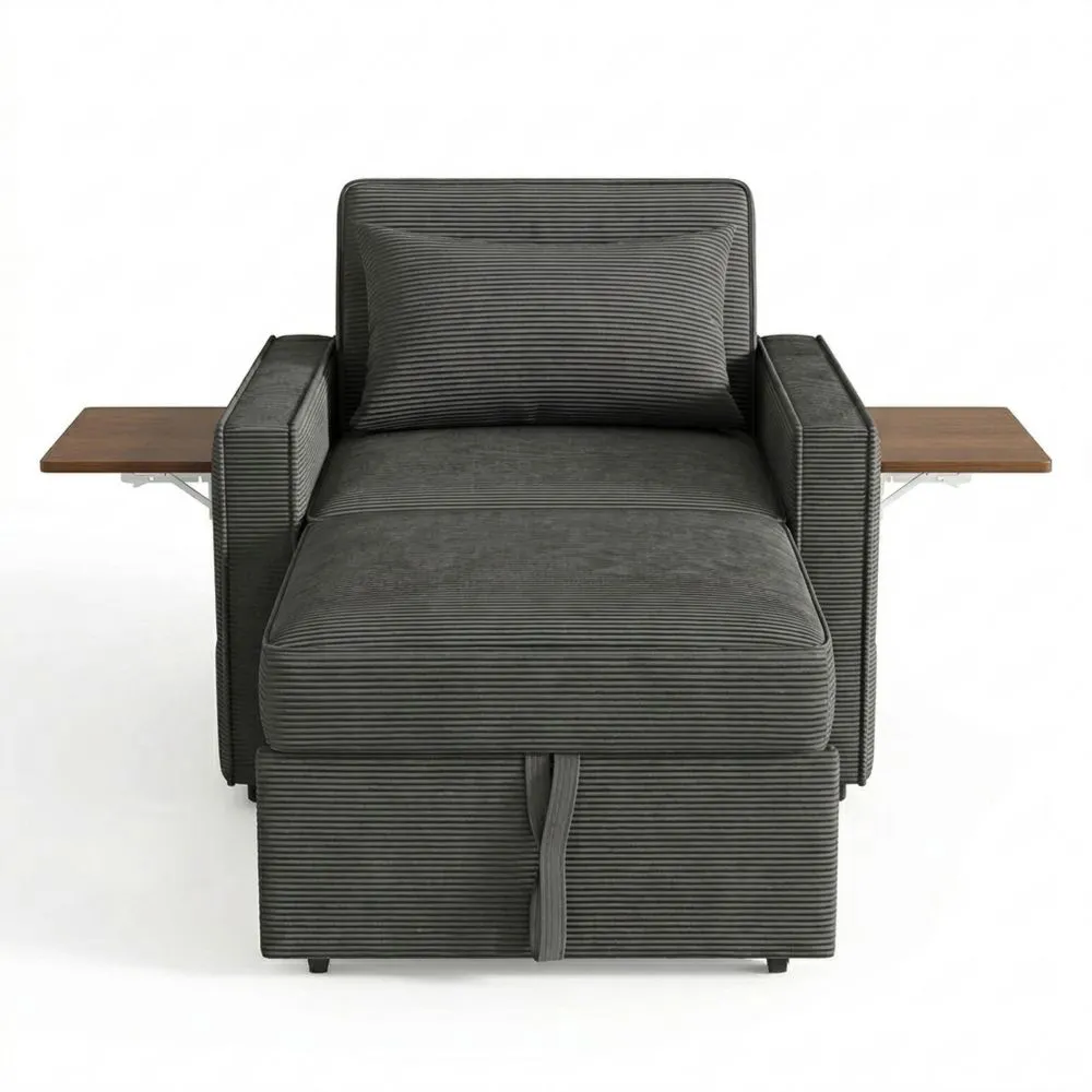 Kompaktes 3-in-1 Schlafsofa mit USB und Handyhalter, Cordstoff, Grau