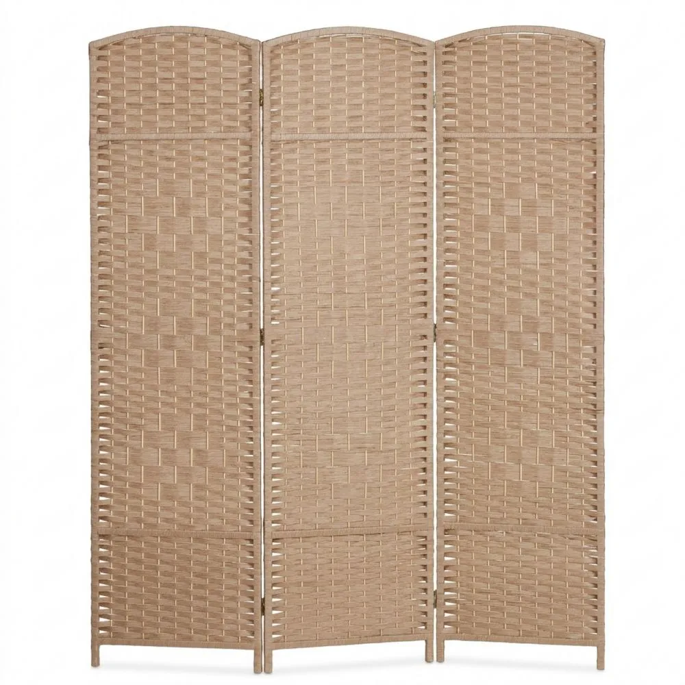 3-teiliger faltbarer Raumtrenner aus Holz und Papierseil, HxB 170x120 cm, natur