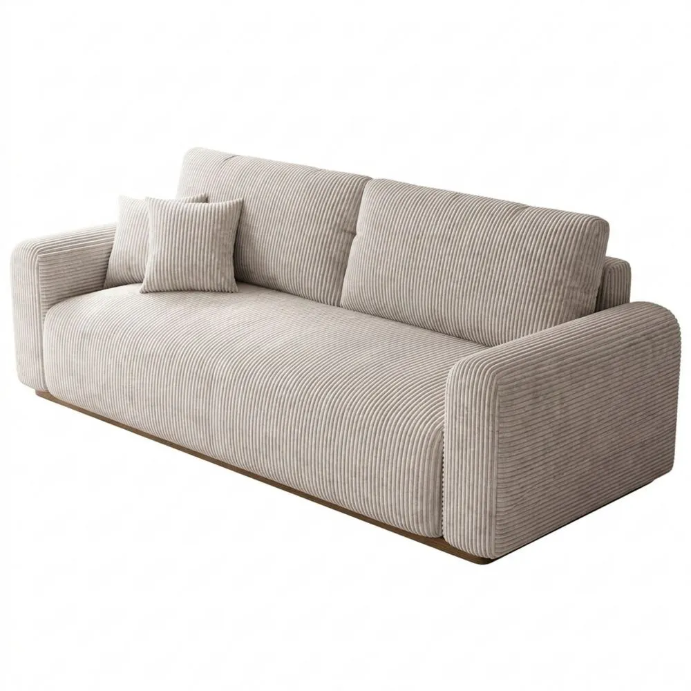 Gemütliches Schlafsofa mit Bettkasten und Schlaffunktion, Beige
