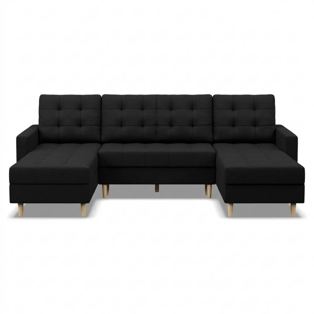 Ecksofa mit Schlaffunktion und Stauraum, Ottomane Links, L-Form Sofa für Wohnzimmer, Schwarz