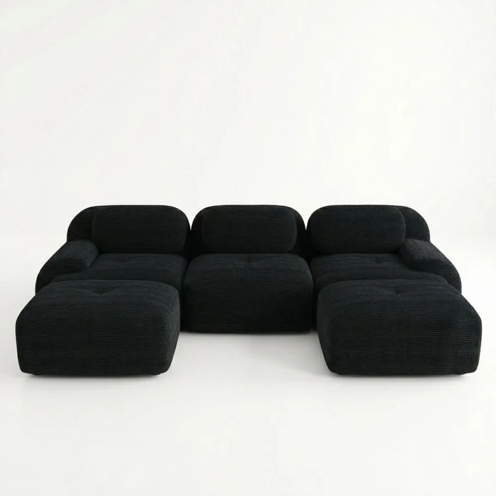Modulares U-förmiges Ecksofa mit Ottoman, rutschfeste Polsterung, haustierfreundlich, breite Armlehnen, schwarz