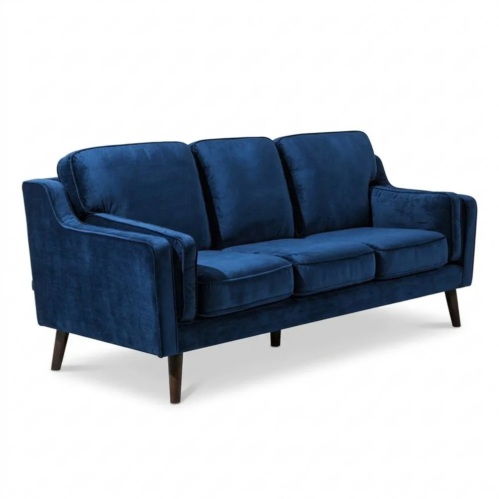 Moderne Retro-Samtsofa in Dunkelblau, 3-Sitzer Couch