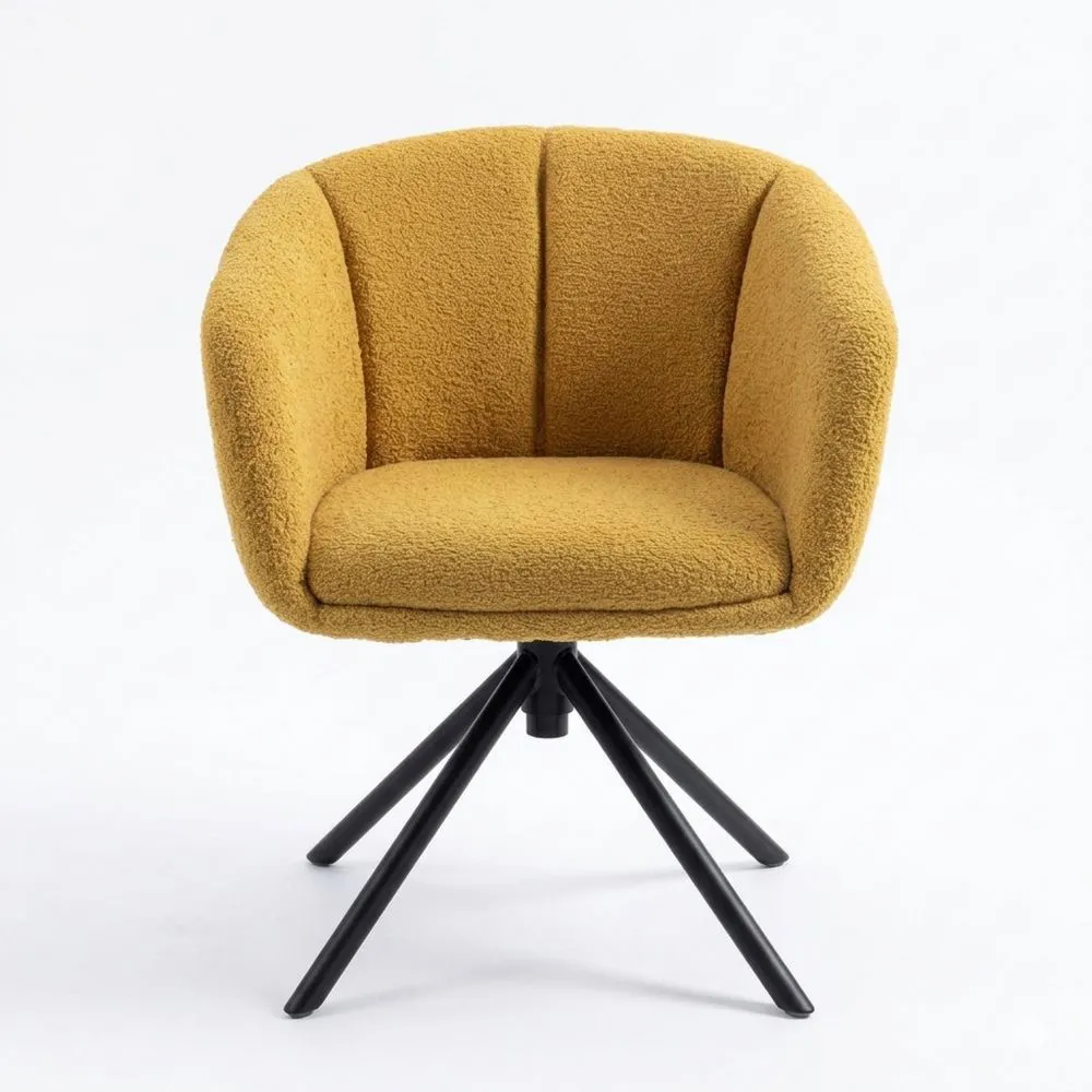 Drehbarer Relaxsessel mit Metallbeinen in Leinenoptik, gelb