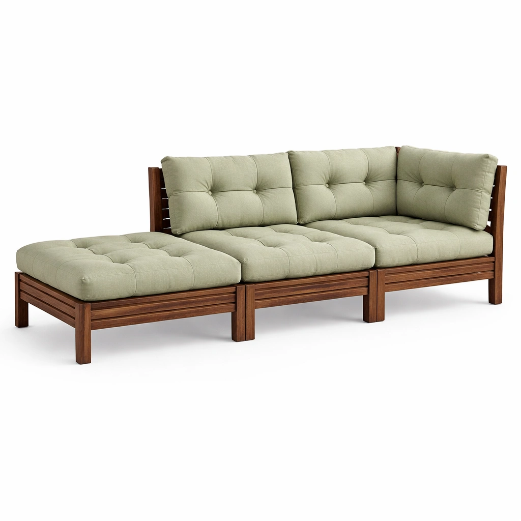 Garten Ecksofa Holz mit Polster Gruen-Delvirox