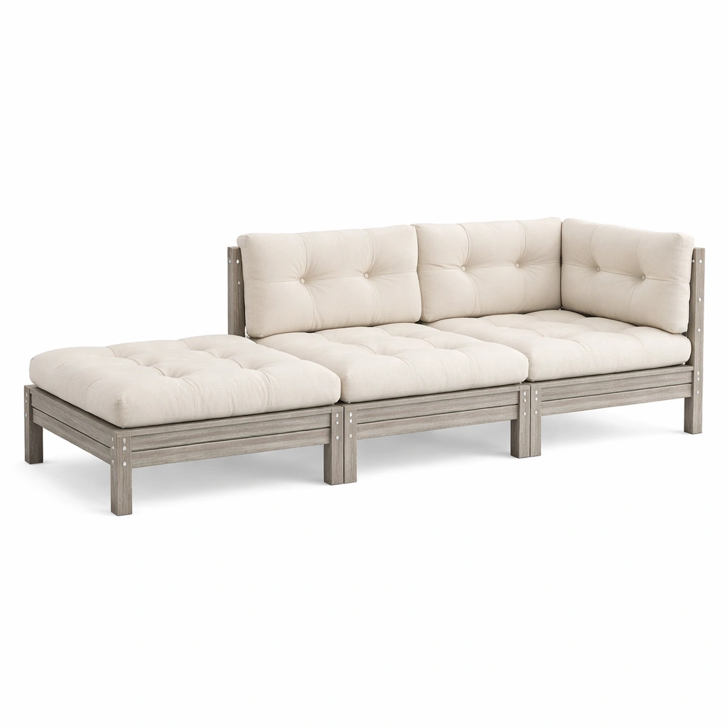 Garten Ecksofa Holz mit Polster Beige-Delvirox