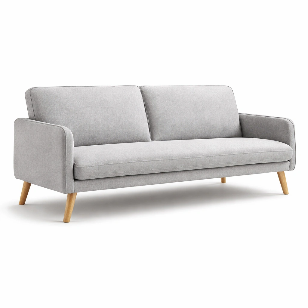 3 Sitzer Sofa Stoff Grau Holzbeine-Delvirox