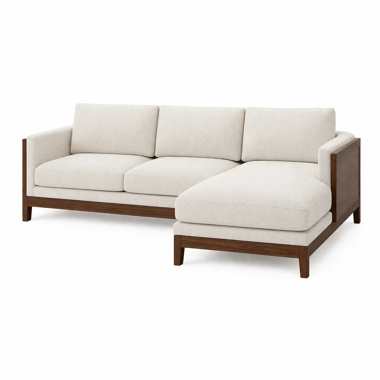 Ecksofa Holz Stoff Beige Rechts-Delvirox
