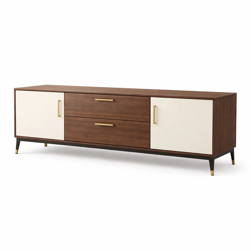 TV Lowboard Holz Weiss Braun Metall-Delvirox