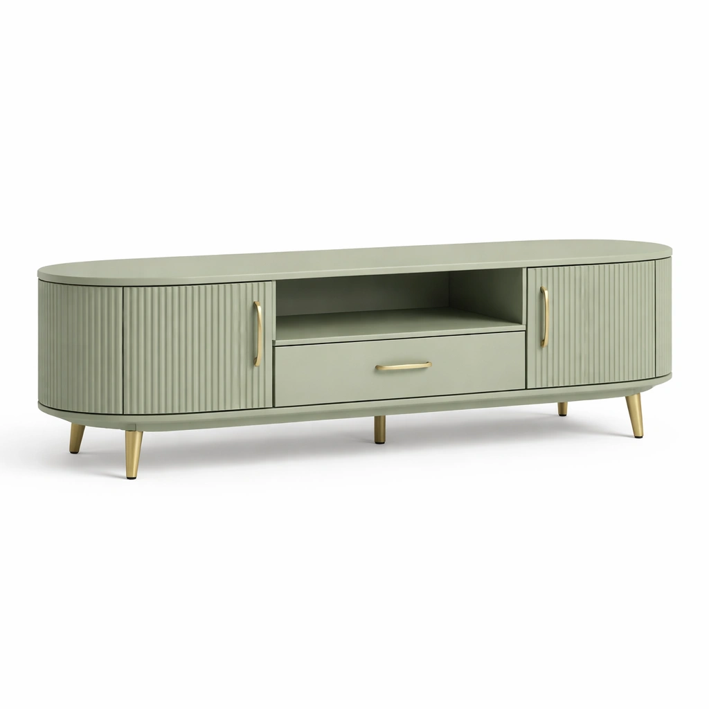 TV Lowboard Holz Metall Gruen-Delvirox