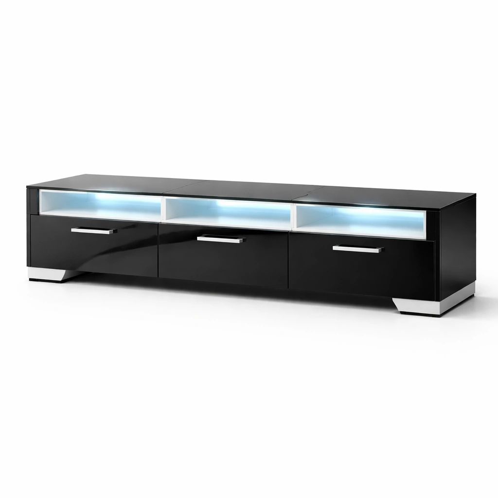 TV Lowboard Hochglanz Schwarz LED-Delvirox