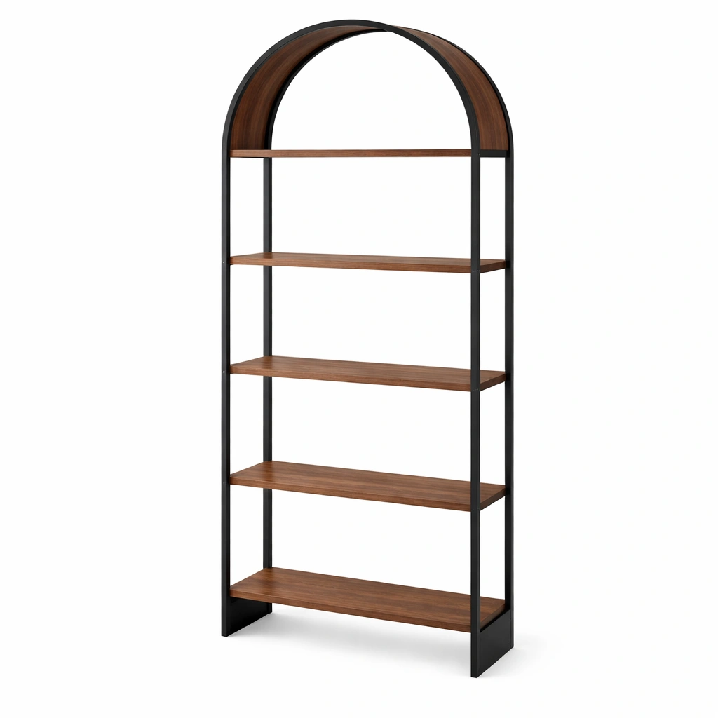 Regal Standregal Holz Metall Braun Schwarz Bogenform-Delvirox