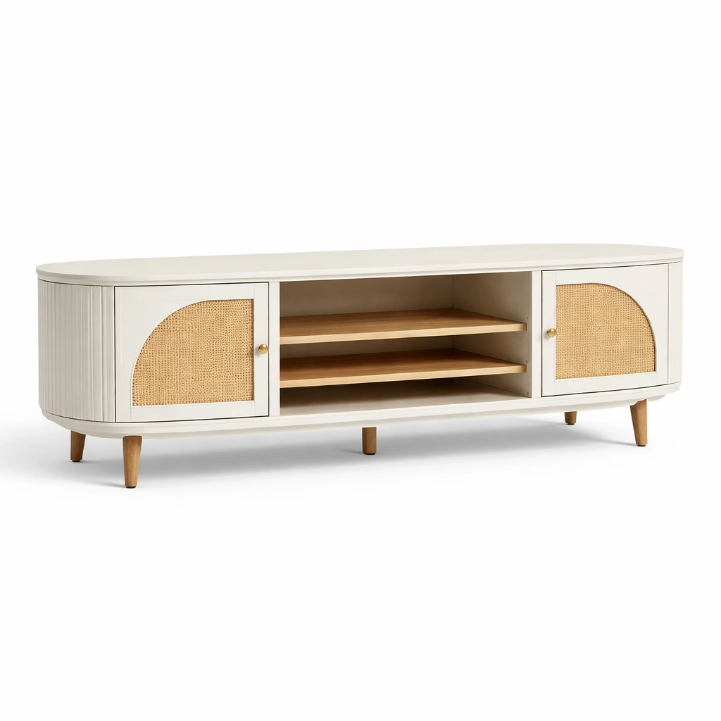 TV Lowboard im skandinavischen Stil mit Rattan Tueren-Norianx