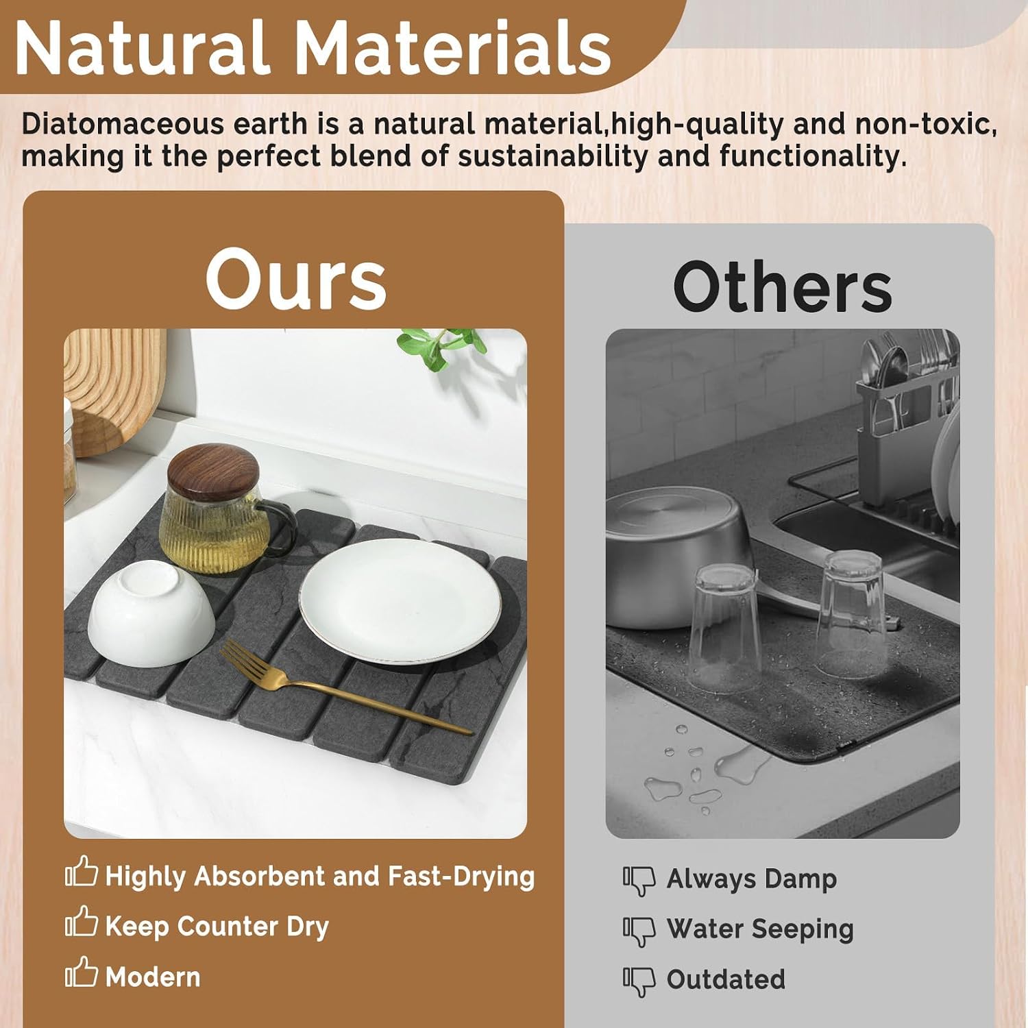 Small Stone Dish Drying Mat for Kitchen Counter