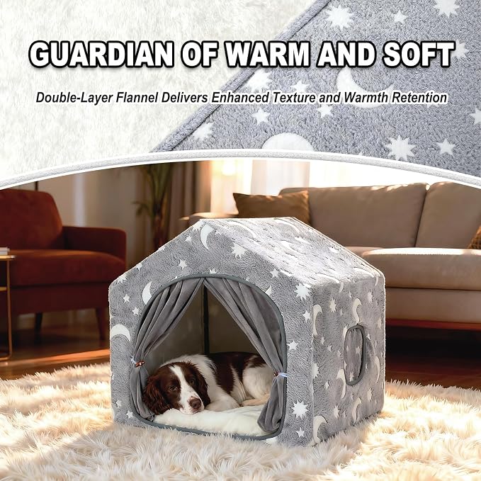 Indoor Dog House, Soft Warm Glow Dog Cave for Small & Medium Dogs
