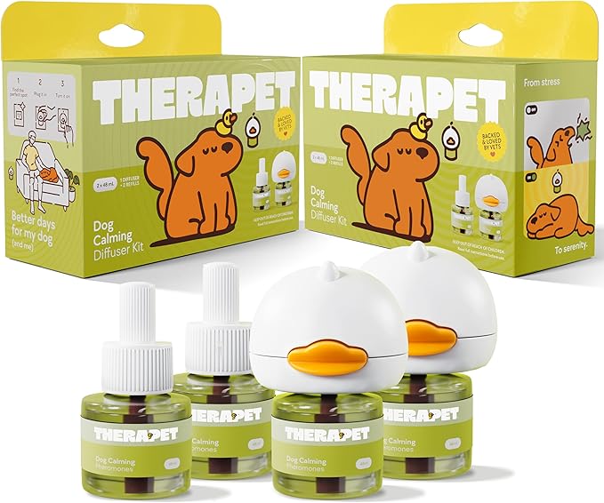 2-Pack 120-Days Dog Calming Diffuser Kits - Dog Pheromone Diffuser for Stress, Destructive Behavior, Pee Accidents, Separation Anxiety, Barking & Chewing - 120-Days Refills - Box May Vary
