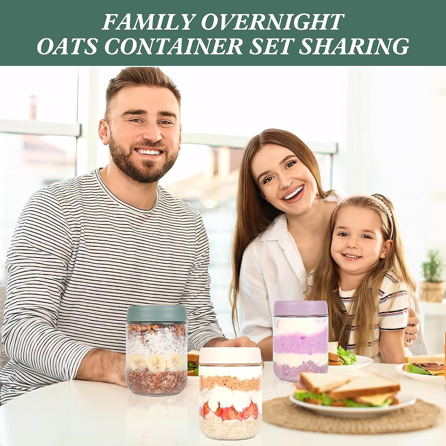 Overnight Oats Containers with Lids 6 Pack-16 Oz Mason Jar with Lids