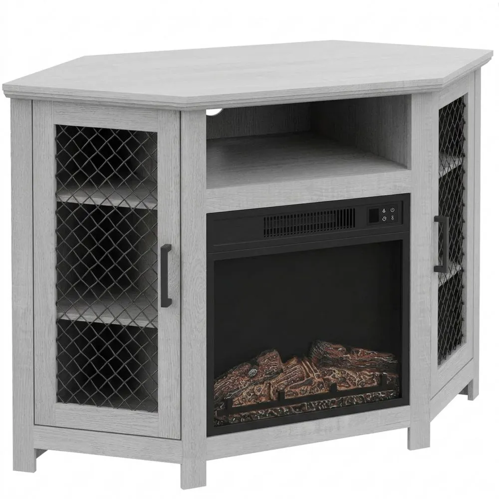 Eck-TV-Schrank mit Elektrokamin und Stauraum, geeignet für bis zu 55 Zoll-Glowtran