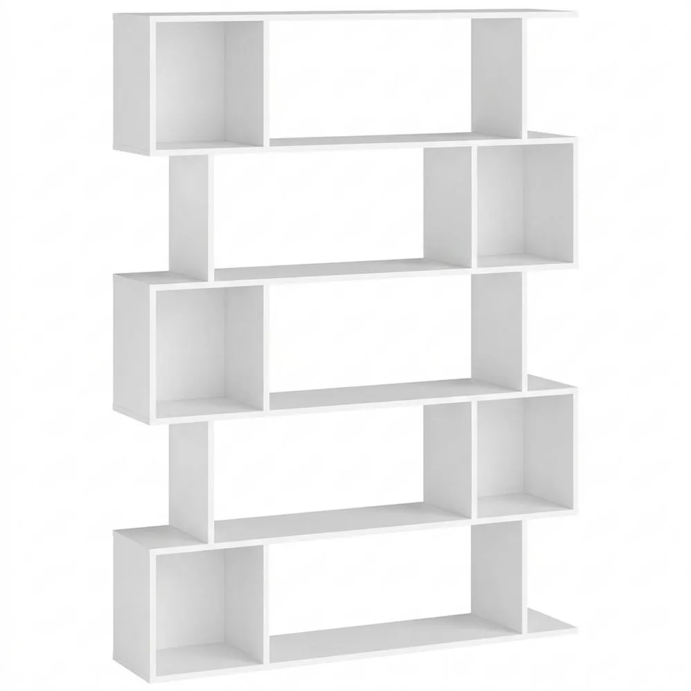 Hohes Bücherregal mit 5 Ebenen und offenen Fächern, 159 cm Höhe, für Wohnzimmer und Schlafzimmer, mattweiß-Glowtran