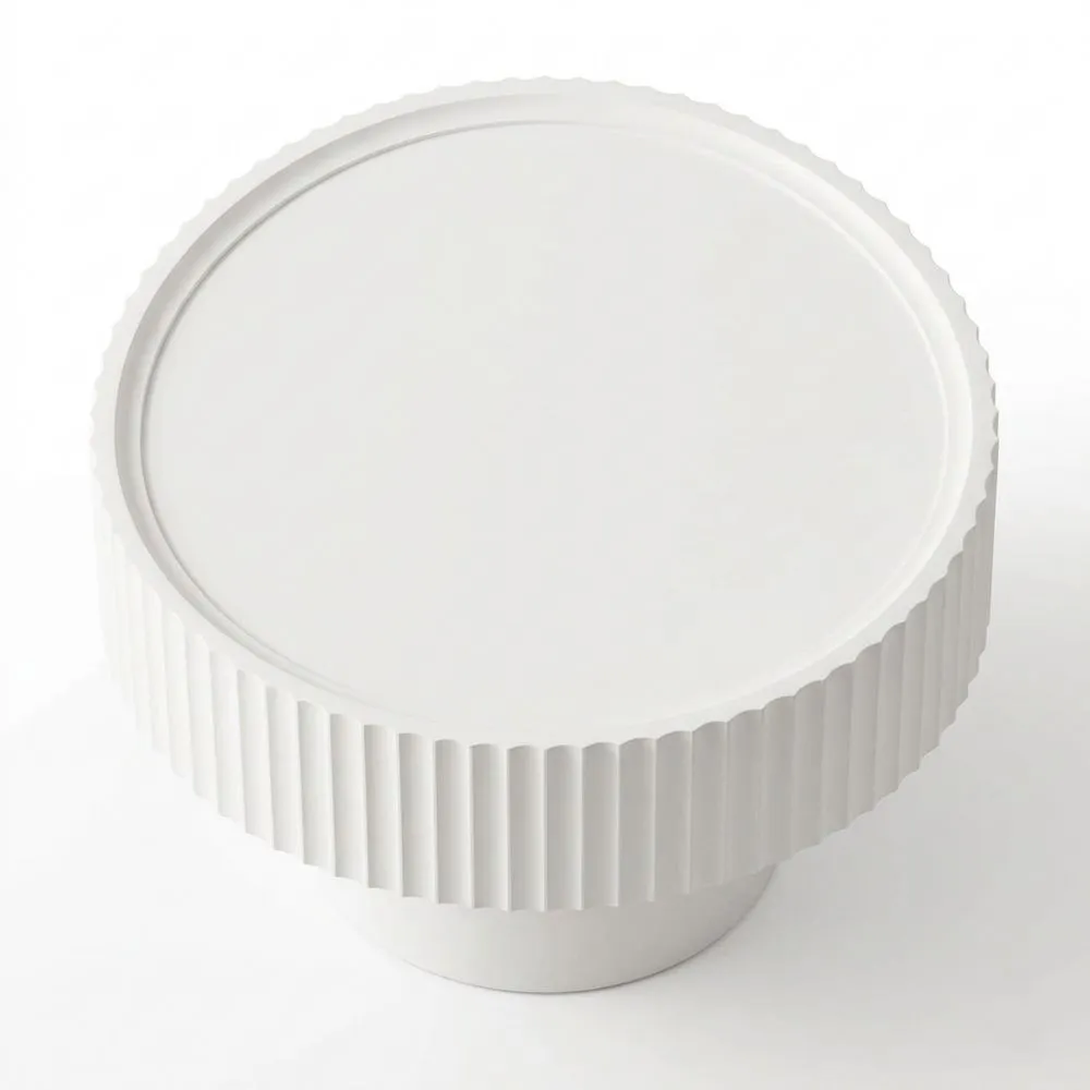 Runder Wohnzimmertisch aus Kiefernholz, geriffeltes Design, weiß, Ø70×38cm-Glowtran