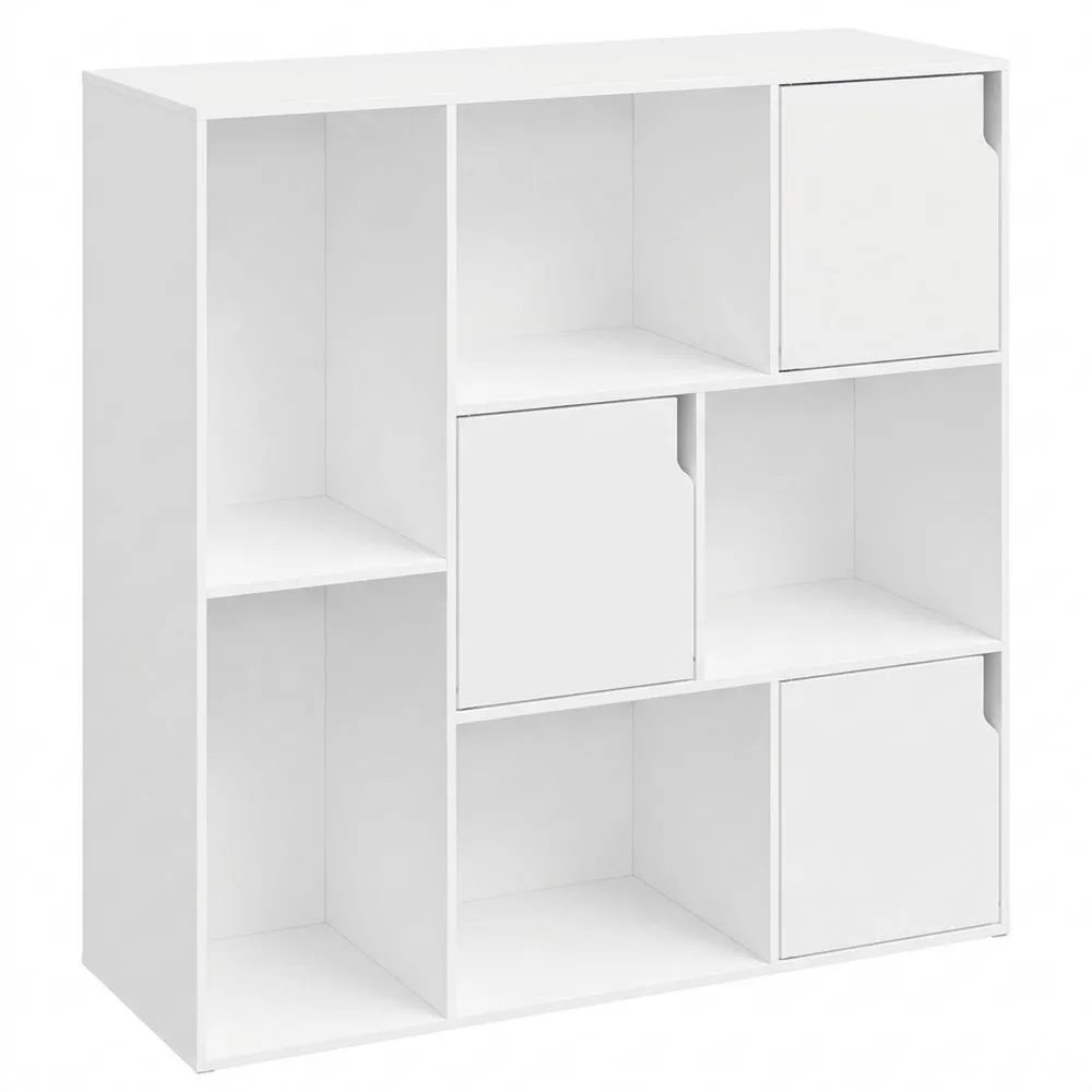 Stauraumregal mit 8 Fächern und 3 Türen, vielseitiges Standregal für Büro und Wohnzimmer, 106x96x30 cm, Weiß-Glowtran