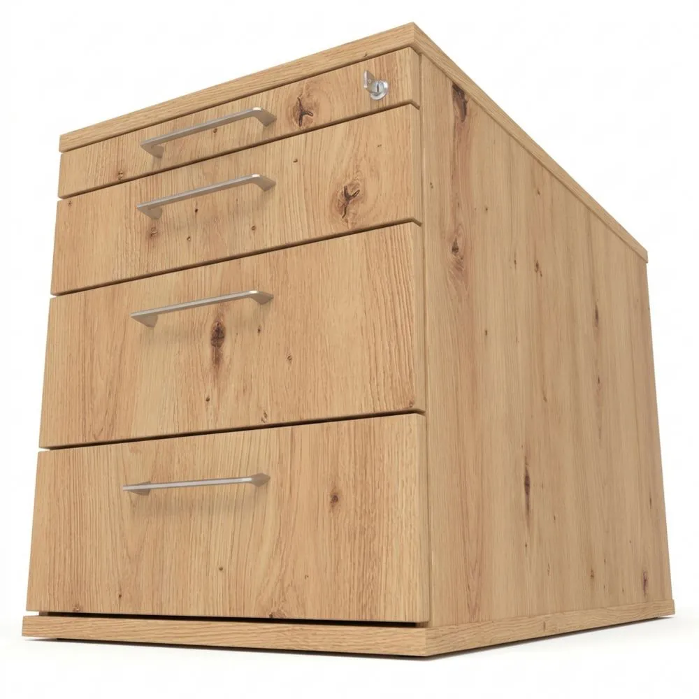 Holz-Rollcontainer mit Schubladen und Bügelgriffen, abschließbar-Glowtran