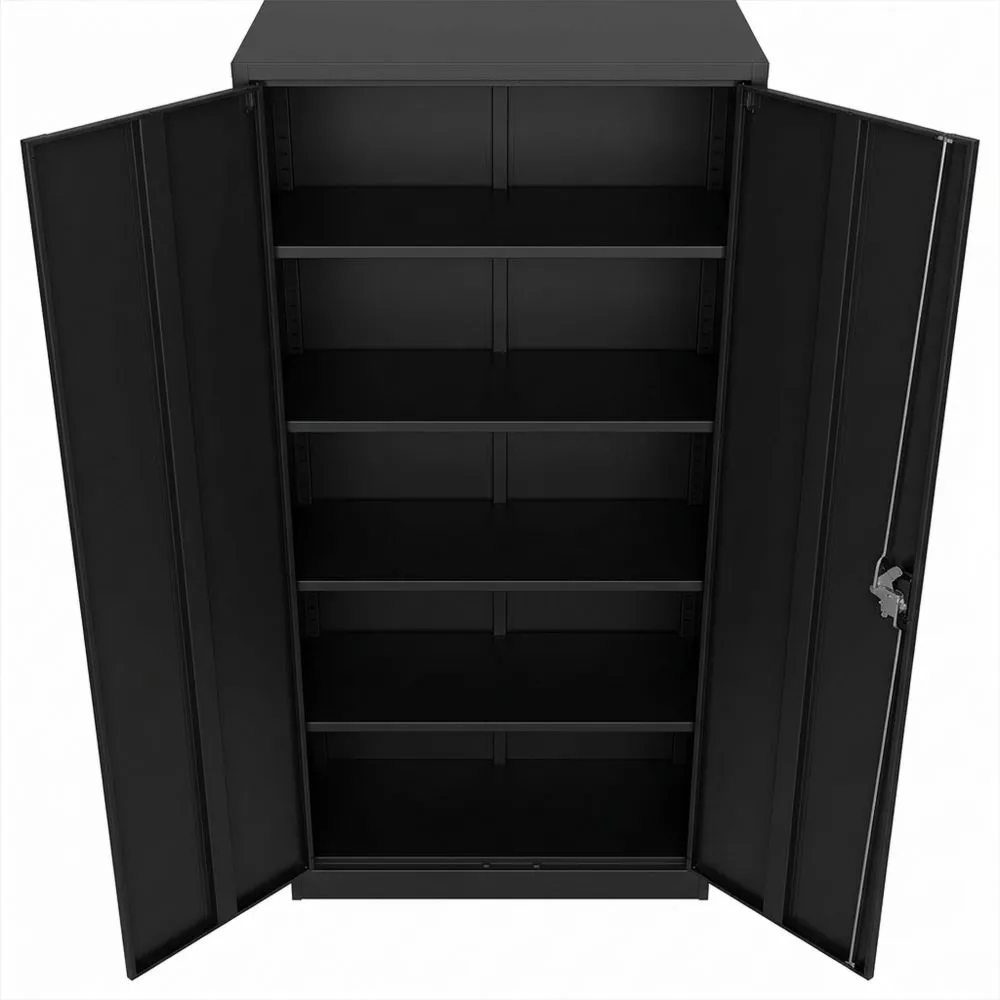 Stahl-Schrank mit verstellbaren Einlegeböden und 2 Türen, abschließbar, 180x80x40 cm - schwarz-Glowtran