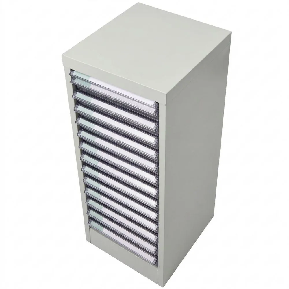 Metallschubladenregal mit 15 Fächern für A4, lichtgrau-Glowtran