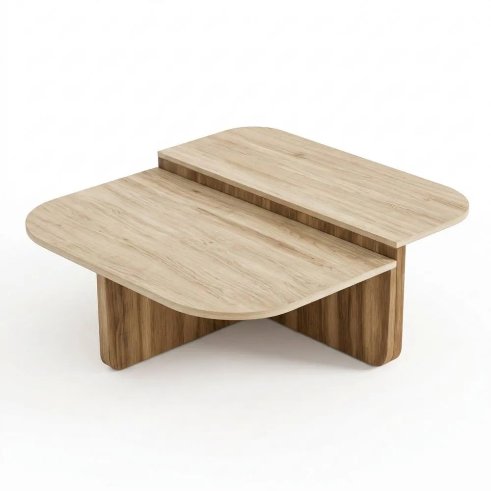 Moderner Couchtisch in Travertin-Optik mit abgerundeten Kanten-Glowtran