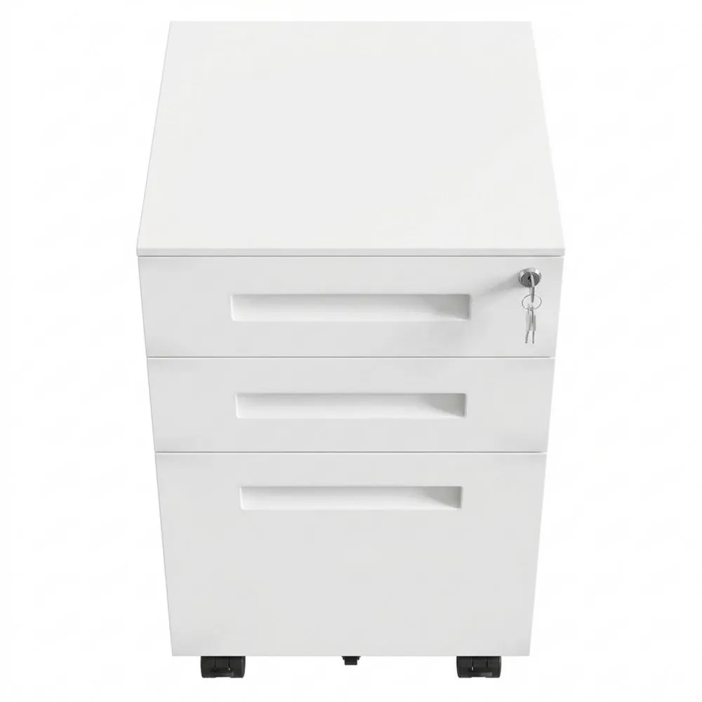 Metall Rollcontainer mit Hängeregister, abschließbar, 3 Schubladen, vormontiert, Weiß-Glowtran