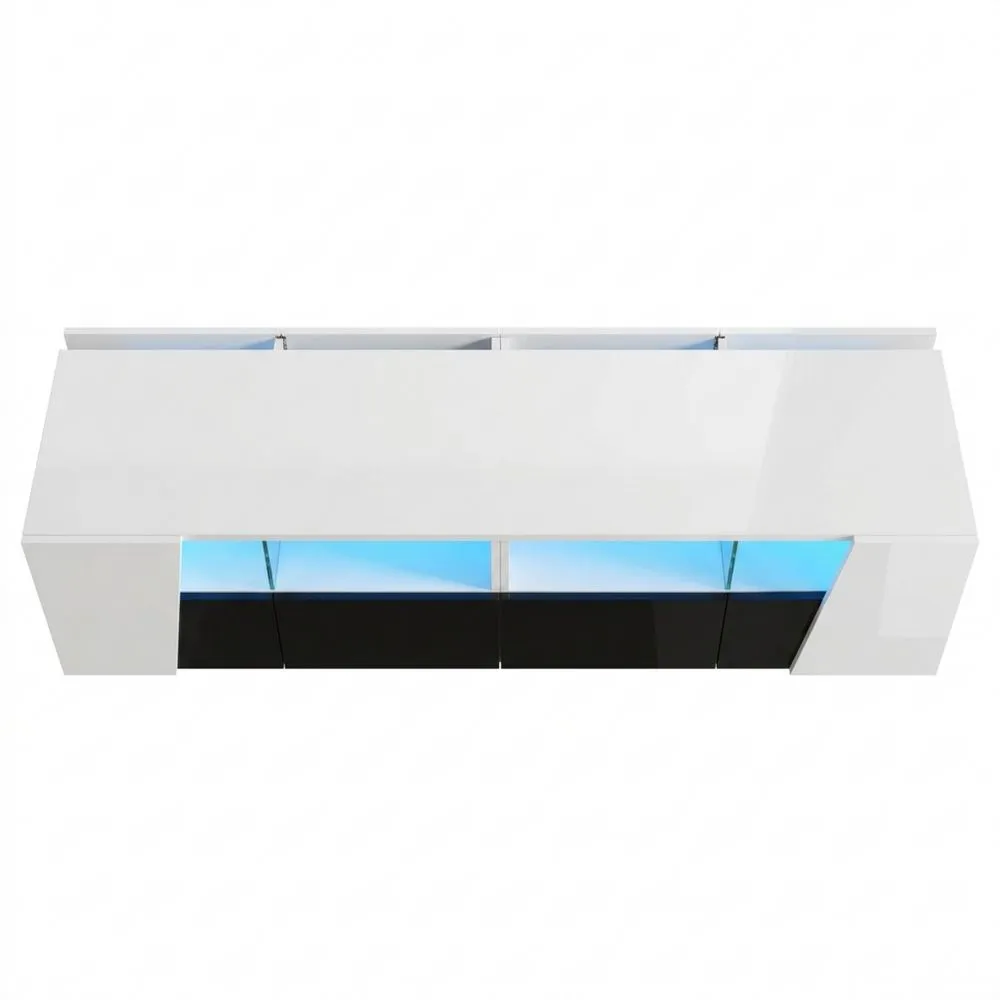 Moderner TV-Schrank mit LED-Beleuchtung, 180 cm, Weiß und Schwarz-Glowtran