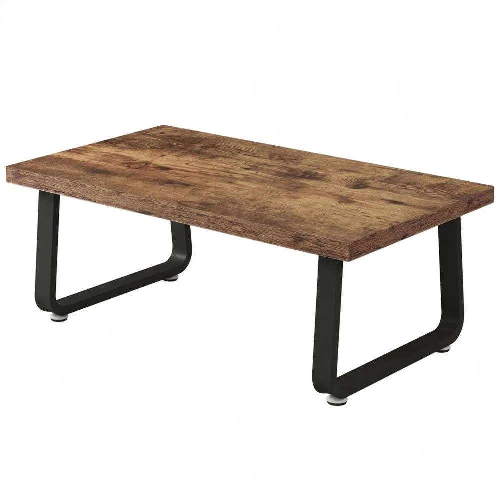 Wohnzimmertisch im Industriestil aus Holz und Metall, Kleiner Couchtisch im Vintage-Look, Beistelltisch 100cm-Glowtran