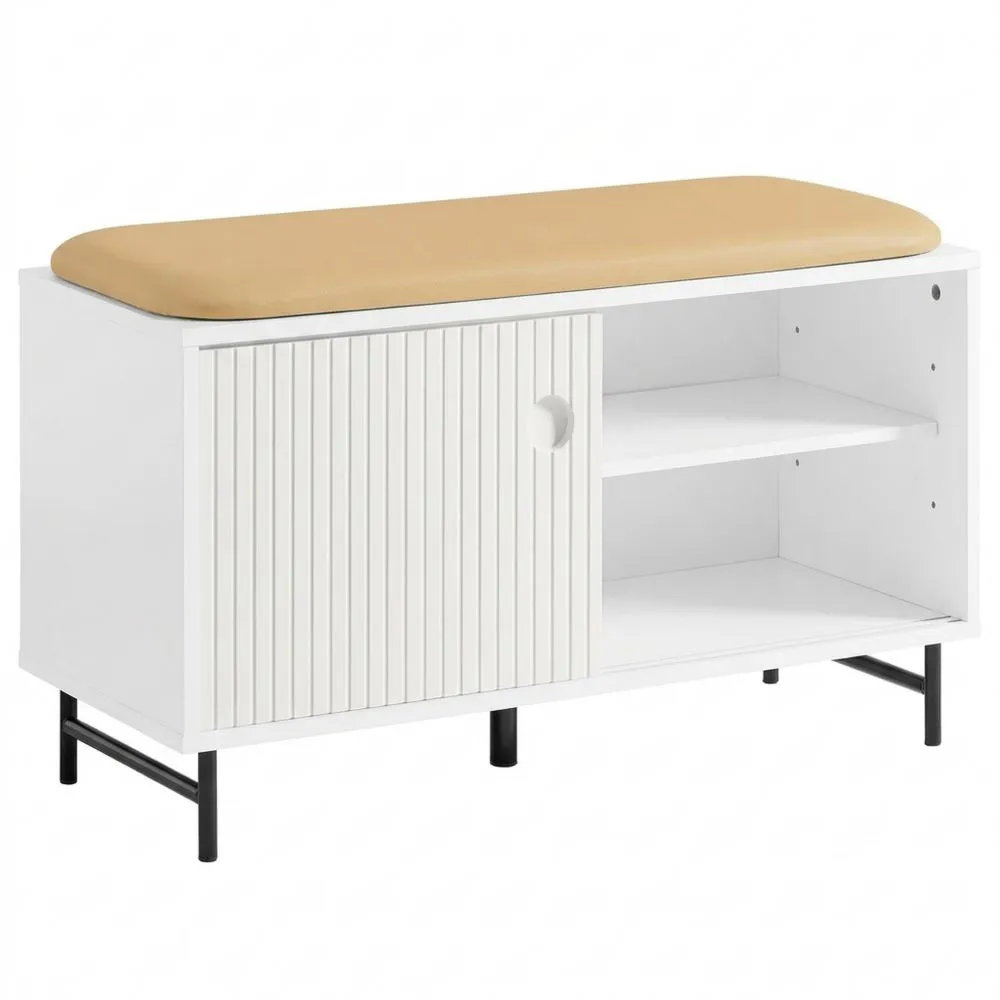 Schuhbank mit Sitzfläche und Stauraum, weiß, 85x49x37cm-Glowtran