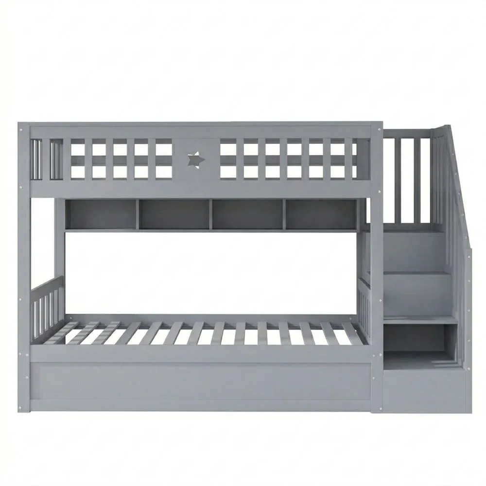 Hydraulisches Einzelbett mit Stauraum und Regaltreppe-Yogcozy