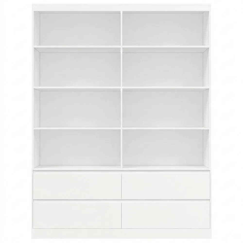 Großes 180 cm Bücherregal mit Schubladen und Fächern, Mehrzweckschrank für Wohnzimmer oder Büro, Weiß-Yogcozy