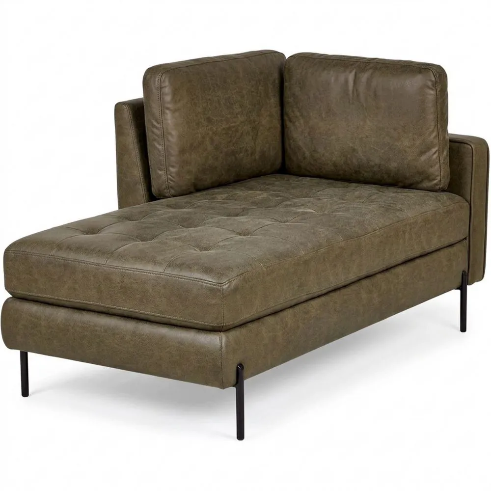 Moderne grüne Chaiselongue aus Kunstleder mit Kissen, Metallrahmen-Yogcozy