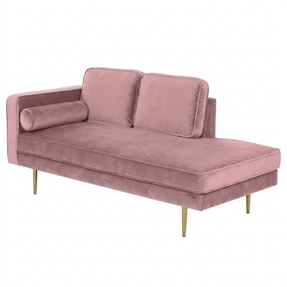 Moderne Samt-Chaiselongue in Rosa mit Nackenrolle-Yogcozy