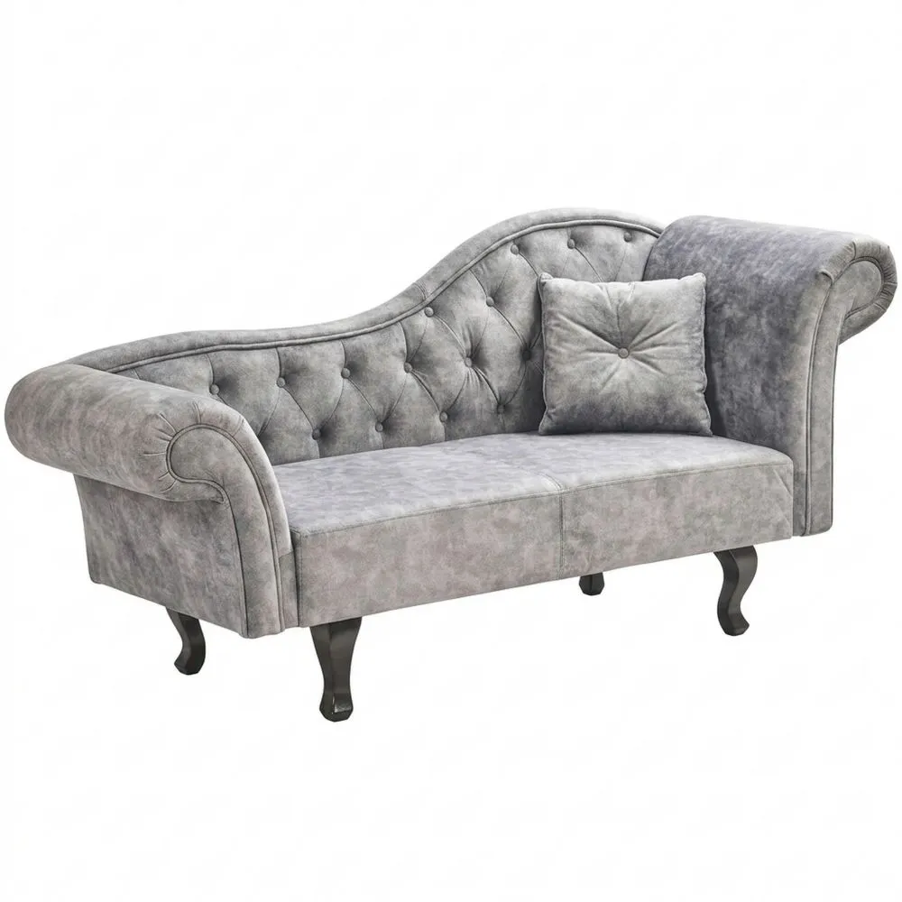 Elegante graue Samt-Chaiselongue im Chesterfield-Design-Yogcozy